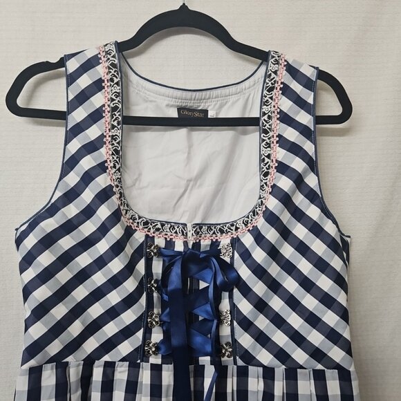 Womens Glory Star Sz Large Milkmaid Dress Gingham Navy White Coquette - Picture 2 of 8